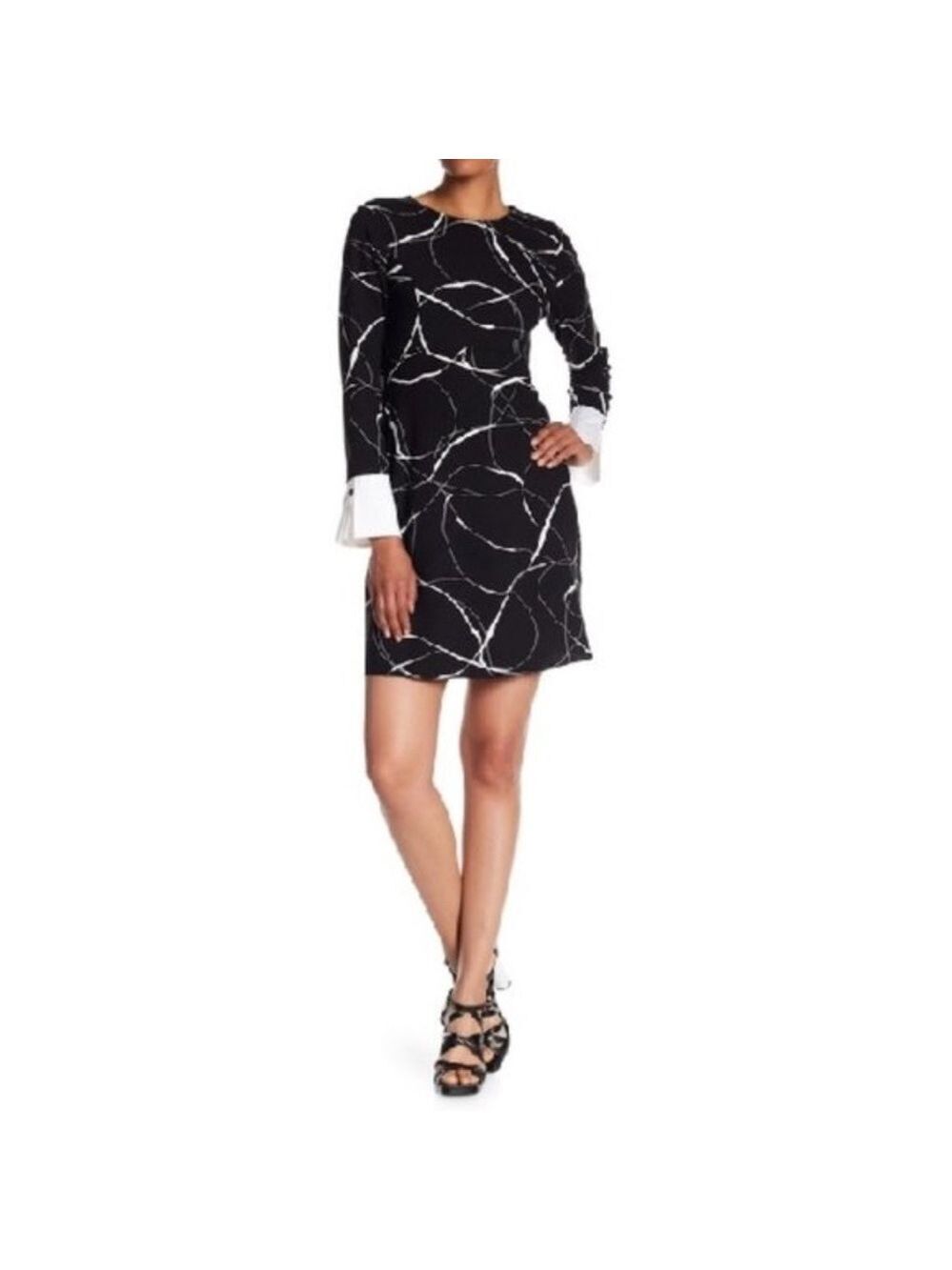 Vince Camuto Ink Swirl Mix Media Fit & Flare Dress